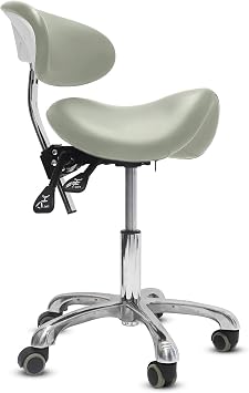Saddle Stool with Wheels,Rolling Stool with Back Support,Ergonomic Stool Saddle Stool for Hair Stylist for Dentist Salon TattooGrey with Back