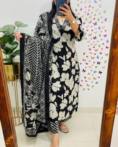 Image of Rangnavi Women's Floral Printed Stright Kurta with Pant & Dupatta Set | Ethnic set | Kurta set