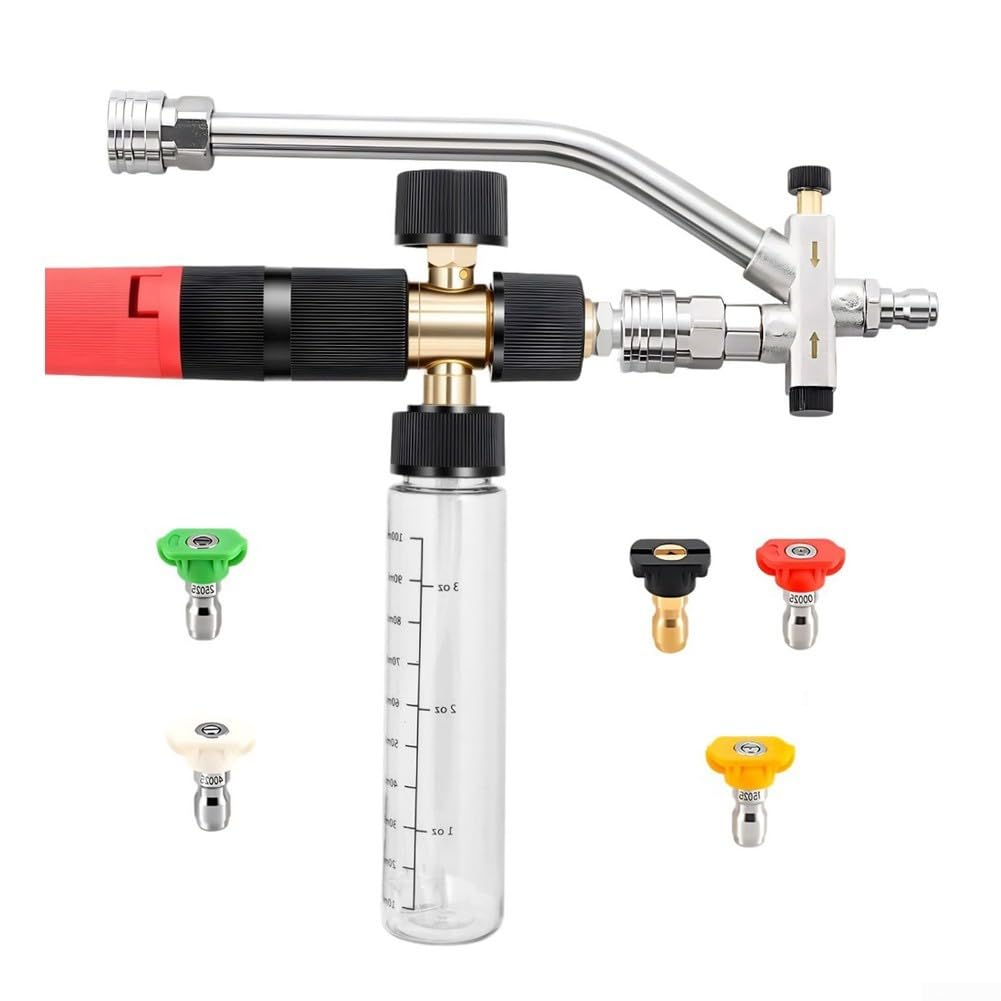 Schaum für Hochdruckreiniger 100ml Dual-Connector Kein-Mischen Design | Einstellbare Düse für variable Schaummenge einfaches Umschalten per Zwei-Wege-Ventil abnehmbar bis 3600 PSI