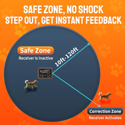 Image of 2 in 1 Wireless Dog Fence for 3 Dogs with Remote Training Collar,Adjustable 10-120ft Boundary Range,Beep Vibration & Static Shock Modes,IPX7 Waterproof for Yard & Home,1 Collar for Medium or Large Dog