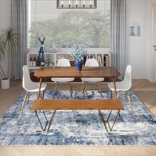 9x12 Rug Washable Boho Rug Soft Large Area Rug Non-Slip Non-Shedding Faux Wool Vintage Rug for Living Room, Farmhouse, Dining Room, Indoor, Kids Playroom, Blue