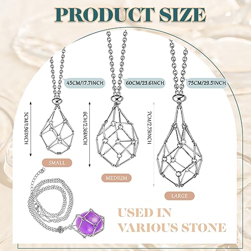 Tondiamo 3 Pcs Crystal Necklace Holder Cage Pendant Adjustable Empty Stone Holder Necklace Crystal Cage Stand Jewelry DIY Men(Platinum)2