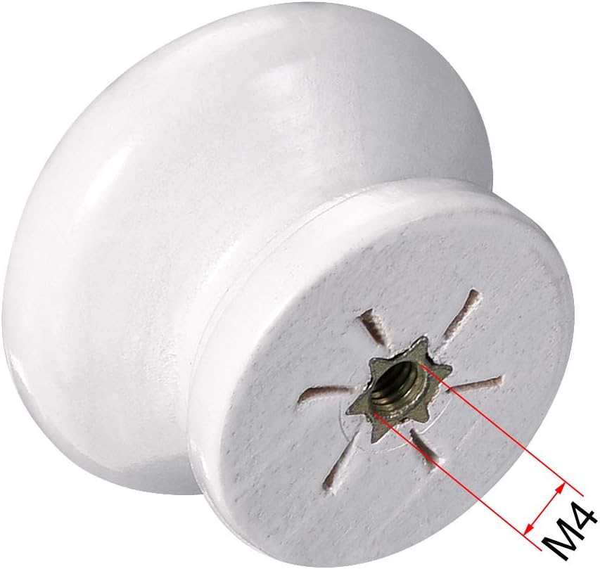 uxcell Round Wood Knobs,5Pcs 34mm Dia Cabinet Furniture Kitchen Pulls Handles for Cupboard, White