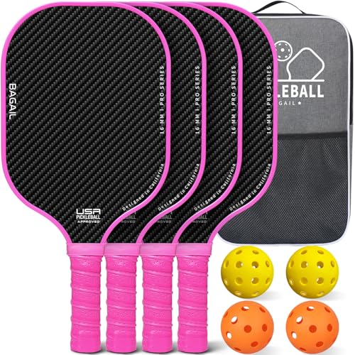 Image of BAGAIL Pickleball Paddles, USAPA Approved Fiberglass Surface Pickleball Set, Lightweight Pickle Ball Rackets with 4 Balls, 1 Bag, Designed in California for Traction and Stability