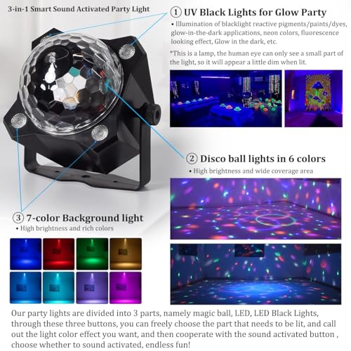 Image of Disco Ball Lamp with Sound Activated Strobe Light and Remote Control, Party Lights Kit for Home Karaoke, Club, Wedding Events