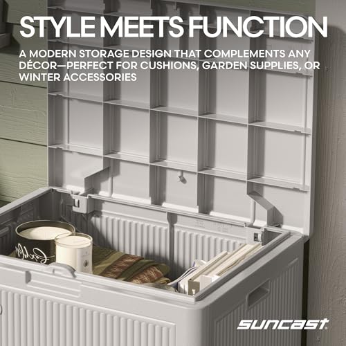 Suncast 22 Gal, Small Outdoor Storage Deck Box, Resin Reeded, French Gray - image 7
