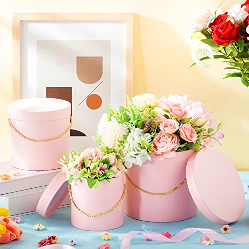6 Pcs Round Flower Boxes With Lids Gift Boxes With Handle For Flowers Arrangement Assorted Sizes Nesting Gift Box For Bridesmaid, Proposal, Wedding, Birthday, Baby Showers (Pink) #TOP1