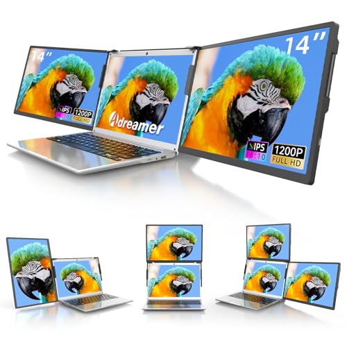 Image of ADREAMER 14 inch Triple Laptop Screen Extender, 1920 x 1200 FHD Portable Dual Monitor for Laptop, Plug-Play Monitor Extender for Triple Display Windows, Fit 11.6 inch - 16 inch Laptops.