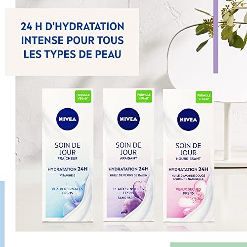 NIVEA - Soin De Jour Apaisant - Crème Visage FPS 15 - Hydratation Intense 24H - Nourrit - Huile De Pépins De Raisin Et Extrait De Réglisse - Texture Fondante - Formule Vegan - Peaux Sensibles - 50 ml
