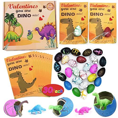 Valentines Day Gifts for Kids, Valentines Day Cards for Kids, Set of 30 Dinosaur Eggs Hatching Dino Egg Grow in Water, Valentine Exchange for Toddlers Girls Boys School Class Classroom Party Favors