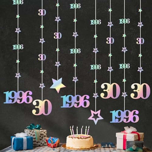 Image of Eucutur Iridescent 30th Birthday Decorations for Him Her, Pre-Strung Glitter Twinkle Number Vintage 1996 30 Years Old Hanging Streamer Banner Party Supplies, Cheers 30th Birthday Anniversary Decor