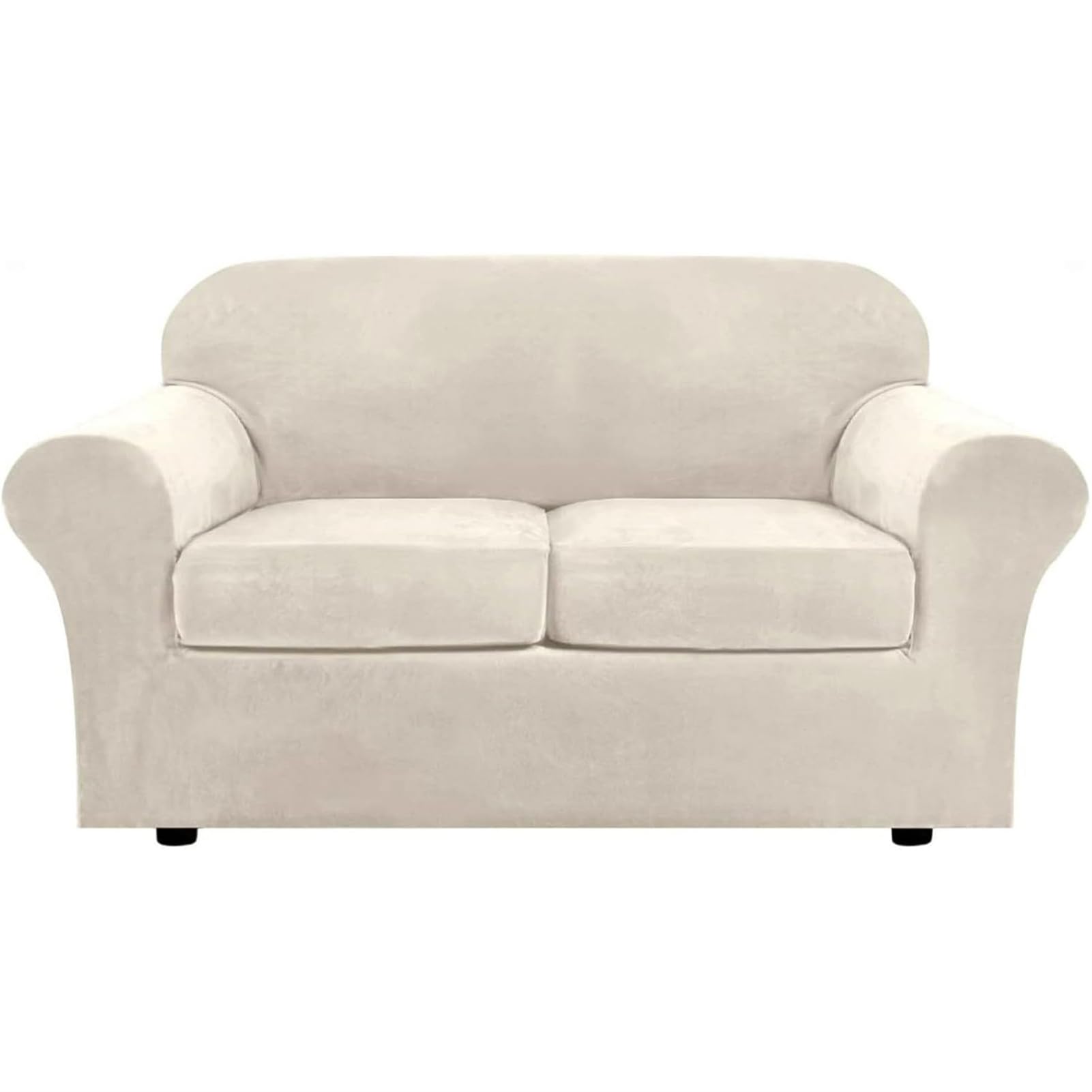 BXFUL Velvet Sofa Covers with Separate Seat Cushion Covers, High Stretch Couch Covers Super Soft Plush Sofa Slipcovers Furniture Protectors for Pets and Kids (Tooth White,2 Seater)