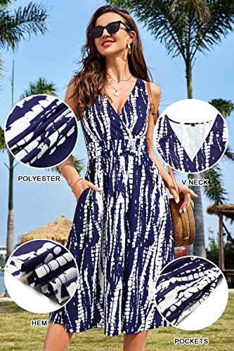 Image of OUGES Women's Summer Spaghetti Strap V-Neck Floral Short Party Dress with Pockets