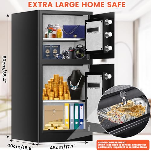 [𝟐𝟎𝟐𝟒 𝐍𝐞𝐰] 7.6 Cu Ft Extra Large Home Safe Fireproof Waterproof with [DOUBLE SAFES], Heavy Duty Digital Security Box with [Hidden Compartment], Fireproof Safe for Home Business Office USE