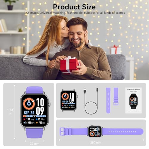Image of Smart Watches for Men Women with Bluetooth Calling, 1.83 inch HD Touchscreen Fitness Tracker, IP68 Waterproof, 120+ Sports Modes, Heart Rate & Sleep Monitor, Activity Tracker for iPhone Android (Purple)