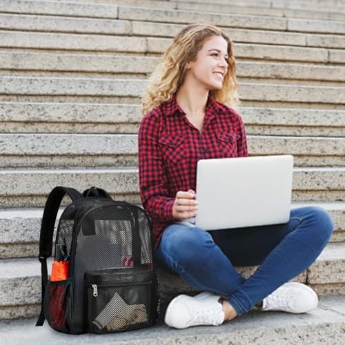 Mesh Backpack See Through Backpack with Adjustable Straps College Backpacks Fitness Training Bag for Commuting Swimming Beach Outdoor Sports3