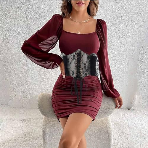 Bounzhi Women Wide Elastic Corset Belt Stretch Leather Belt Dresses Belt Lace Vintage Waist Belt Buckle for Women and Girls4