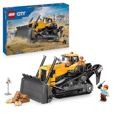 LEGO City Gelber Bulldozer Set – Spielzeugbaustelle  BAU- und Spielset – wirklichkeitsgetreue Baumaschine mit Fahrer und 2 Bauarbeitern – Geschenkidee für Kinder ab 8 Jahren – 60466