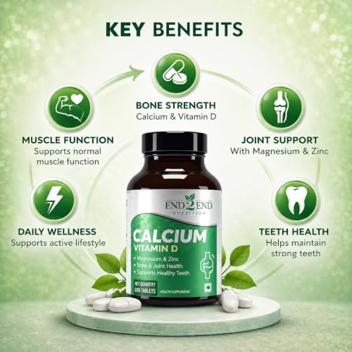 Image of End2End Nutrition Calcium Bone Health Formula with Calcium, Vitamin D3 Magnesium & Zinc Per Serving For Bone Health of Men &Women- 60 Tablets