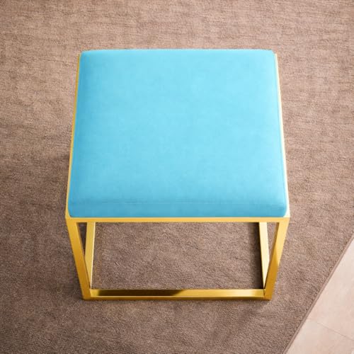 Image of Square Metal Ottoman /Sitting Stool /Living Room Furniture /Office, Velvet Footstool /Footrest Pouffes Home Decor (Sky) - 30.48 Cm, 38 Cm