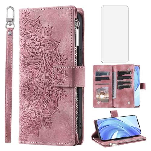 Étui portefeuille pour Xiaomi Mi 11 Lite 4G/5G avec verre trempé mandala Asuwish