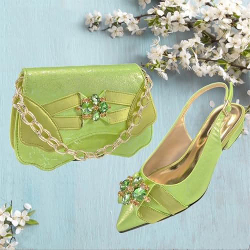 Ensemble chaussures talons bas et sac assorti en bleu strass chic - 7