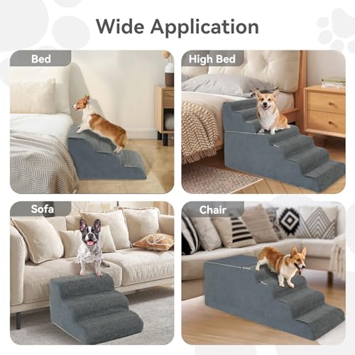 Image of ABORON 7-Step Dog Stairs for High Beds, 29.5 in Tall Pet Steps | Wide 17.7 in steps use reinforced PE support boards, high-density foam, a non-slip base and removable washable cover.