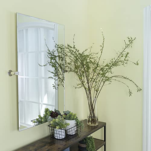 Teebarn Frameless Beveled Pivot Bathroom Vanity Mirror With Chrome Metal Brackets, Tilting Rectangle Wall Mirror Hangs Vertical & Horizontal 20X30'' #TOP3