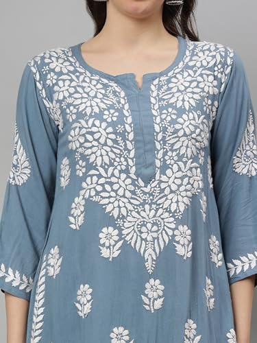 Image of Seva Chikan Hand Embroidered Lucknowi Chikankari Rayon Kurta and Palazzo Set SCL8037