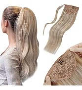 LaaVoo Zopf Extensions Blond Remy Ponytail Extensions Echthaar Highlight #P18/613 Aschblond Highl...