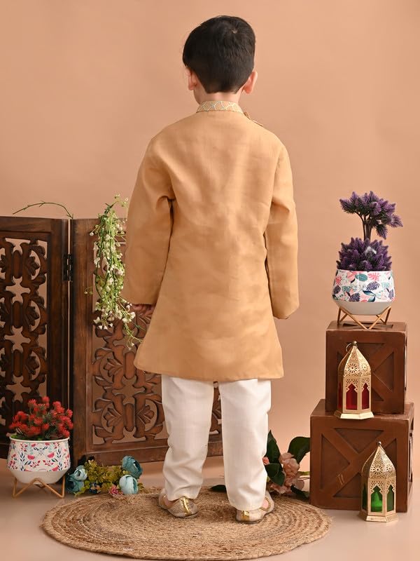Image of superminis Baby Boys Cotton Side Open Embroidery Kurta and White Pyjama Set