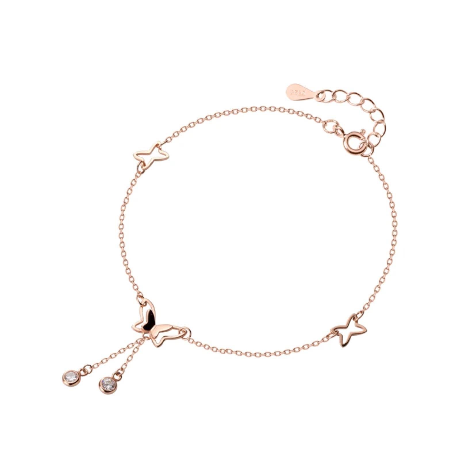 Tobillera Con Borlas De Mariposa Bonita De Circón Radiante Para Mujer, Tobillera Ajustable De Plata De Ley 925, Joyería Fina De Insectos