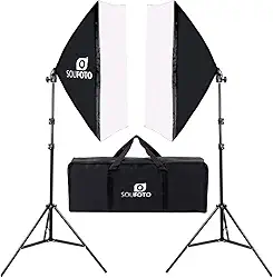 SOU FOTO Kit Softbox Duplo para Iluminação Profissional, Luz Suave 50x70cm, Tripé Ajustável até 2m, Estúdio Fotográfico e Vídeo, Bolsa Inclusa, Ideal para Fotos, Vídeos e Lives