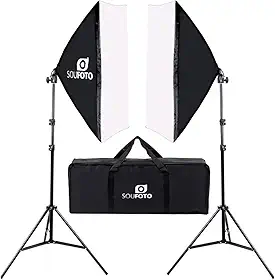 SOU FOTO Kit Softbox Duplo para Iluminação Profissional, Luz Suave 50x70cm, Tripé Ajustável até 2m, Estúdio Fotográfico e Vídeo, Bolsa Inclusa, Ideal para Fotos, Vídeos e Lives