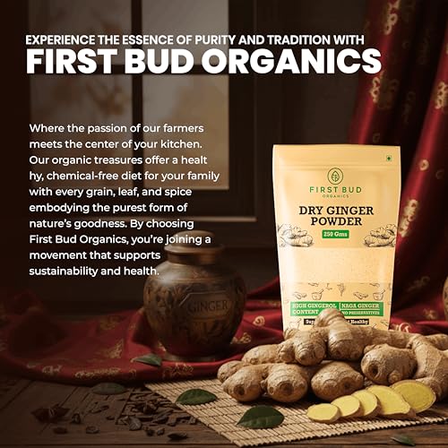 Image of First Bud Organics Dry Ginger Powder - 250gm | Organic Ginger Powder With High Gingerol Content | Non GMO, Gluten Free & No Preservatives | Perfect For Cooking, Baking, Smoothies, and Teas
