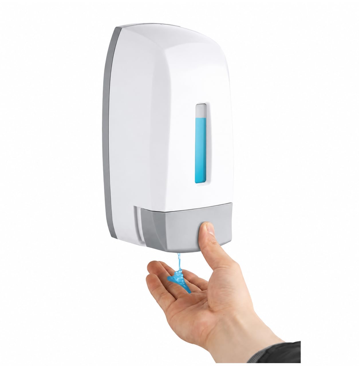 BATH GURU ABS Plastic Wall Mounted Commercial Grade Liquid Soap Dispenser for Wash Basin Bathroom Kitchen Restroom (460 Ml, (White - Grey))