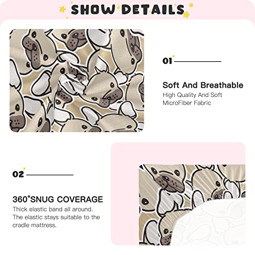 Image of Fitted Crib Sheets French Bulldog Dog Stretchy Portable Playard Sheets for Baby Toddler, Breathable Soft Mini Crib Mattress 52 x 28 in for Boys and Girls