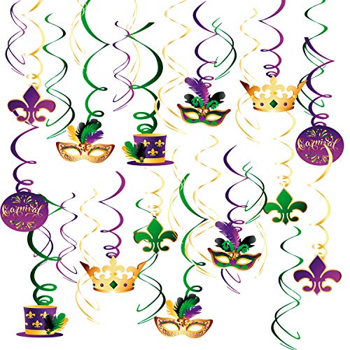 Décoration de Tourbillons Suspendus Mardi Gras-Carnival Mardi Gras Ornements Suspendre au Plafond Or Violet Vert Masque Fleur-de-lis King Crown Cutouts Pour Décoration de Fête du Mardi Gras Cover