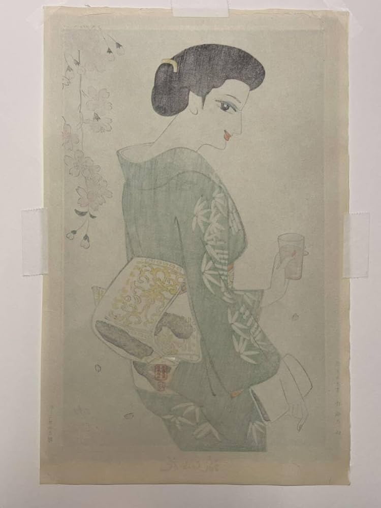 小島功 月夜さやけし】木版画 高見澤木版社 美人画 BB10A