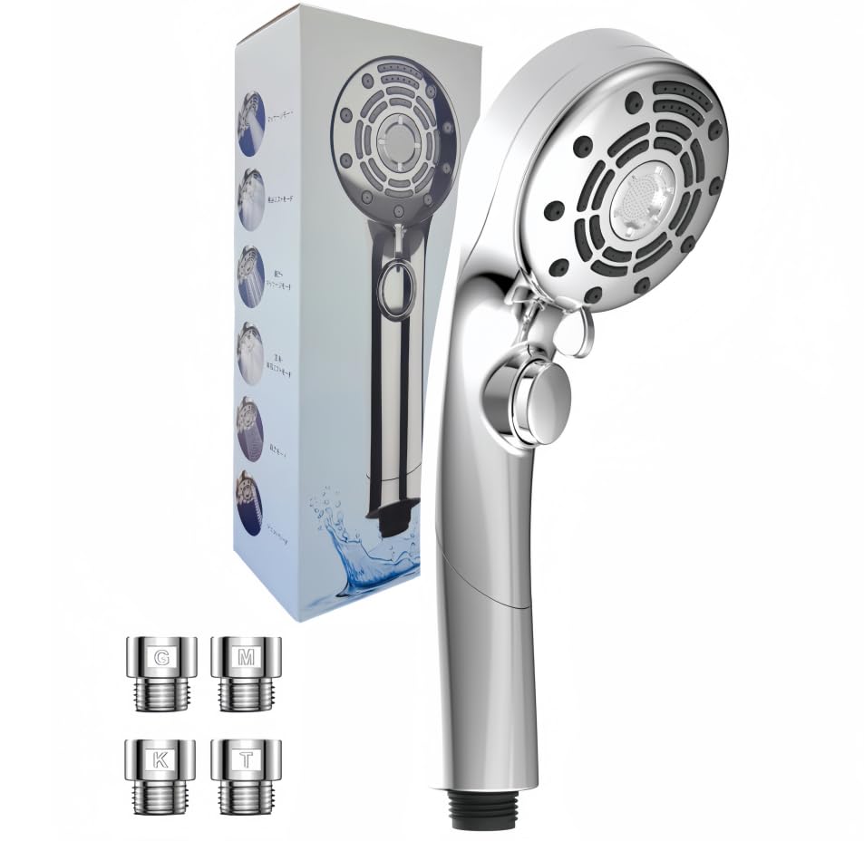 X XBEN シャワーヘッド マイクロナノバブル 塩素除去 6段階水流 【ミストシャワー & 超微細泡】 超節水 最大90% 手元止水 極細水流 肌ケア 美髪保湿 毛穴汚れ除去 4種類アダプター付き 高水圧 増圧 低水圧改善 取付簡単 国際汎用基準 浴室用 Shower Head シルバー