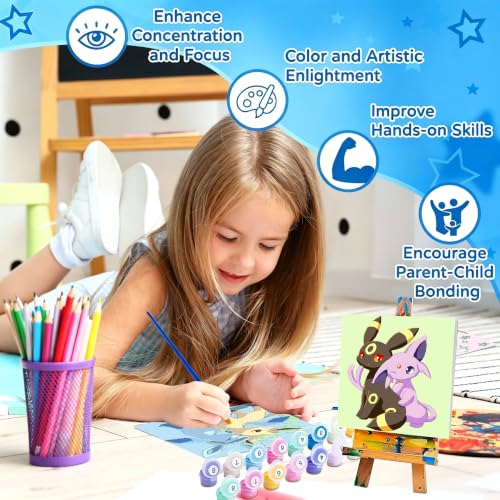 LWZAYS 4 Pack Cartoon Paint by Number for Kids with Wooden Frame-Paint by Numbers for Kids Ages 4-8-12, DIY Paints with Numbers Easy Acrylic Oil Painting Kits for Home Wall Decor (8X8inch) - Image 6