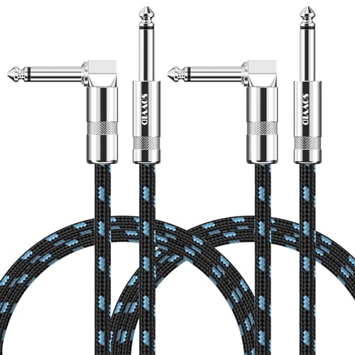 Image of 6FT Instrument Cable 2 Pack - Electric Guitar & Bass Cable with Right Angle 1 /4 Inch Connector - Black & Blue