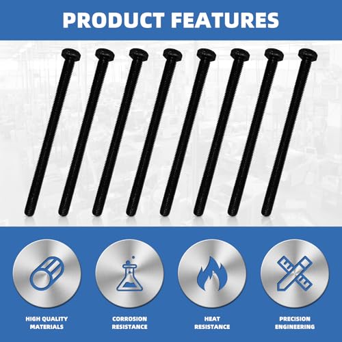 Image of 24Pcs (8 Sets) M10 x 150mm Hex Head Screw Bolt with Nuts Flat Washers, M10-1.5, 6 inches Long Hex Bolts Screws, Carbon Steel Grade 8.8, Machine Full Thread Hexagon Head Bolts, Black Oxide Finish