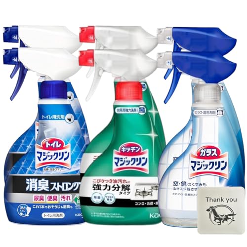 花王 トイレマジックリン 消臭・洗浄スプレー 消臭ストロング 本体 400ml + キッチンマジックリン ハンディスプレー 本体 400ml + ガラスマジックリン ガラス用洗剤 ハンディスプレー 本体 400ml 各種2個セット + Kunutonnオリ