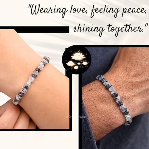 Image of Certified Black Rutilated Quartz Bracelet for Women Men with Healing Crystal and Reiki Stone - Beautiful Gemstone Beaded Bracelet for Balance, Harmony & Positive Energy (Chips Stone Beads)