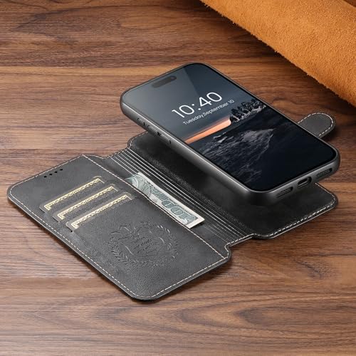 Étui en cuir iPhone 14 Plus : luxe et clapet magnétique noir