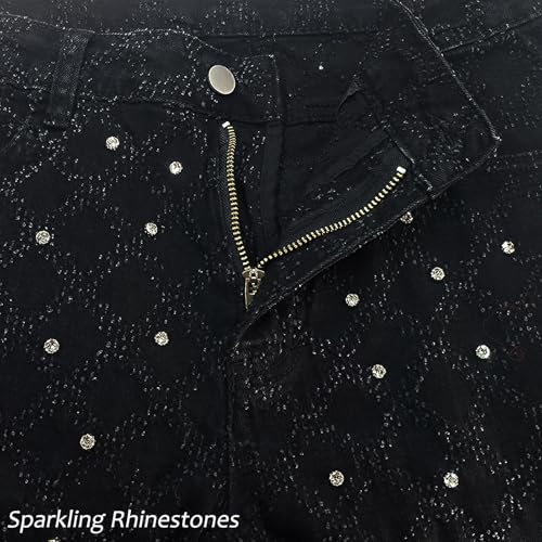 Men's Slim Fit Skinny Stacked Rhinestone Jeans Stretch Fit Stylish Streetwear Causal Y2K Denim Pants4