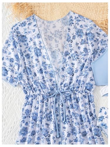 Milumia Girl's 3 Piece Swimwear Floral Print Criss Cross Bikini Set with Cover Ups4