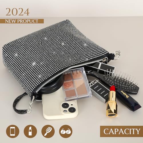 Image of Rhinestone Clutch Purse for Women, Sparkly Hobo Bag Glitter Shoulder Bag Shiny Money Handbag for Date Party Prom