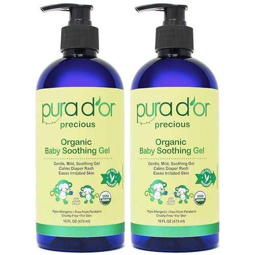 PURA D'OR ORGANIC Baby Soothing Gel For Sensitive Skin (16 Oz x2 = 32 Oz) Diaper Rash & Irritation Relief with Aloe Vera, Tamanu Oil, Chamomile, Jojoba, & Almond Oil